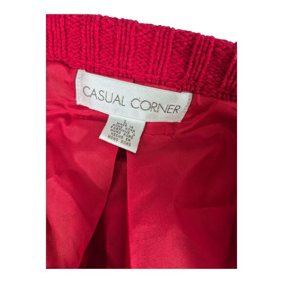 Casual Corner Red White Black Fair Isle Nordic Lined Vintage Lambswool Sweater L - Picture 5 of 6